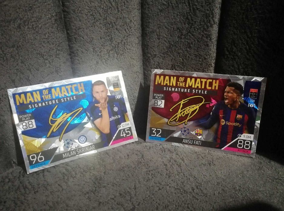 Лот 27бр Футболни карти Topps Match Attax & Panini Adrenalyn XL - Messi LEGEND, Ronaldo Silver LE, Vini Jr Black Edge, Bellingham & Gavi ROOKIE, Hakim