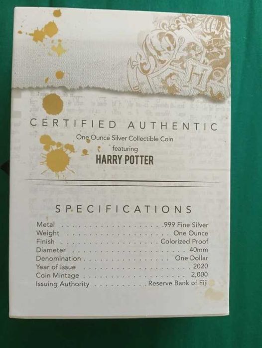 Колекционерска сребърна монета Harry Potter Wizarding World 1 Oz Silver 2020 (Fiji)