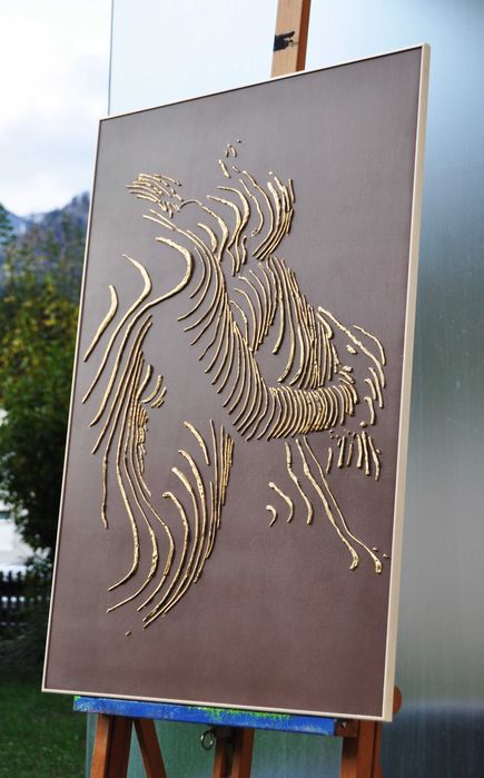 Tablou in relief - Textured art - Foita de aur - Unicat