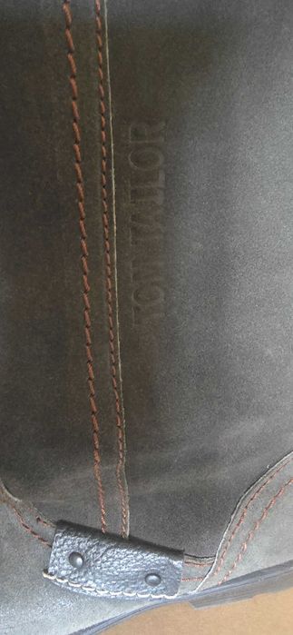 Мъжки зимни високи боти Tom Tailor, сиви, естествен набук и вълна.