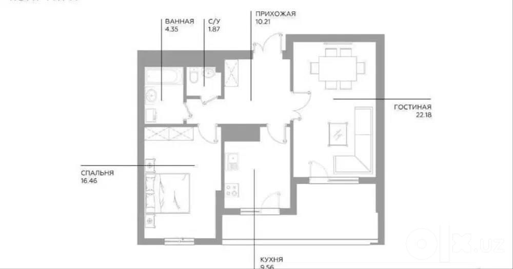 2-комнатная квартира 70,73 м², Мирабадский район, 3 этаж, ЖК Infinity