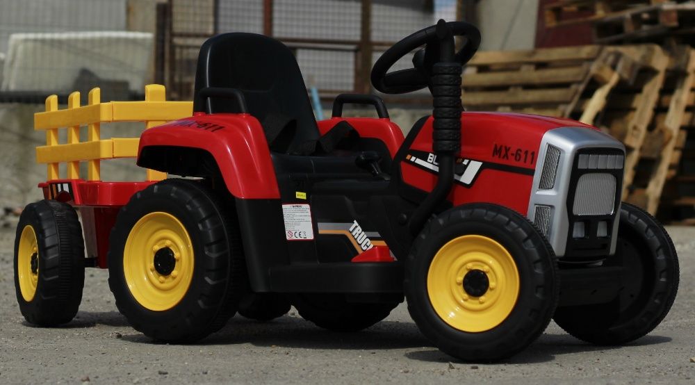 Tractor electric 12V cu Remorca, Blutooth si Telecomanda inclus #Rosu