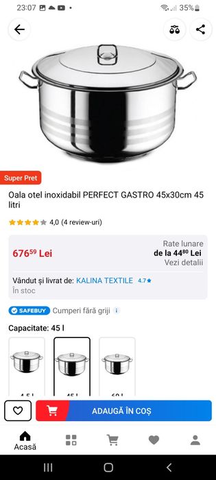 Cratiță Inox Profi 54 litrii (50 × 30 cm ),Ofertă 549 lei