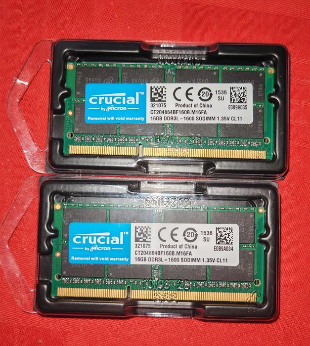 (2x) Crucial 16GB (32GB) DDR3L 1600 MHz SO-DIMM 1.35V CL11