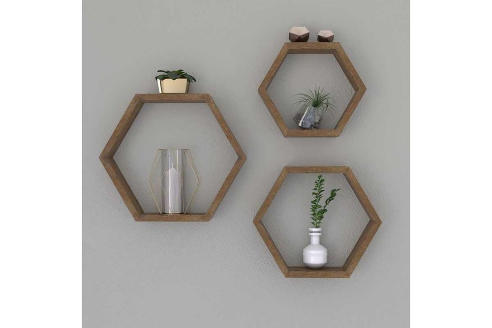 Компект 3 броя Стенени рафтове Valis , Цвят орех