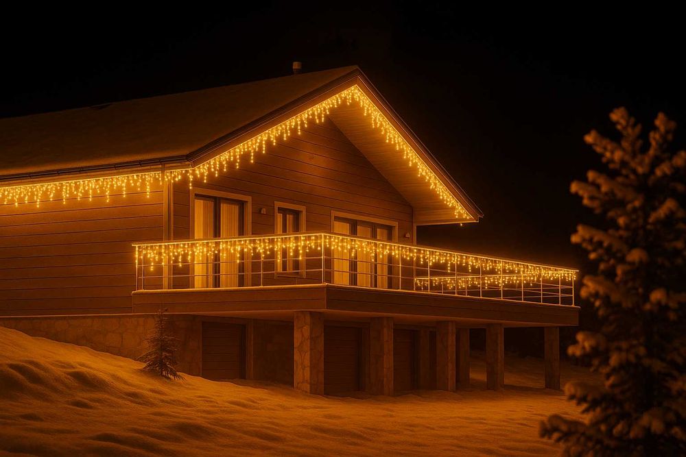 Коледна LED завеса 50м – студено бяла светлина с флаш, висок клас