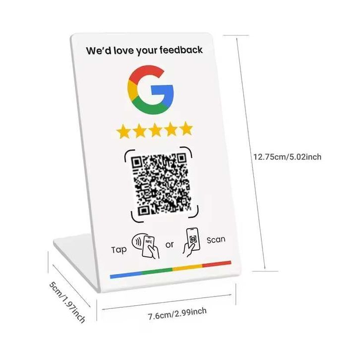 Табела / стойка за Google отзиви с NFC + QR код за ресторант/бизнес