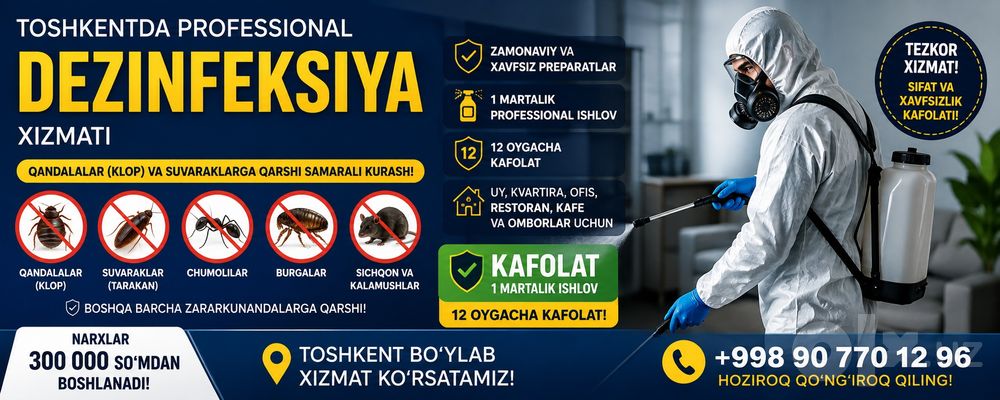Dezinfeksiya Toshkentda professional dezinfeksiya xizmati!
