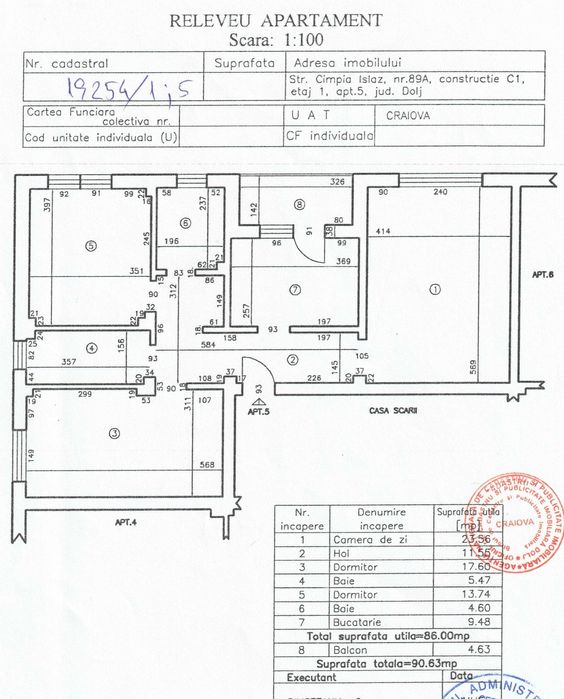 Vând APARTAMENT 3 CAMERE (86mp + balcon 4.63mp)