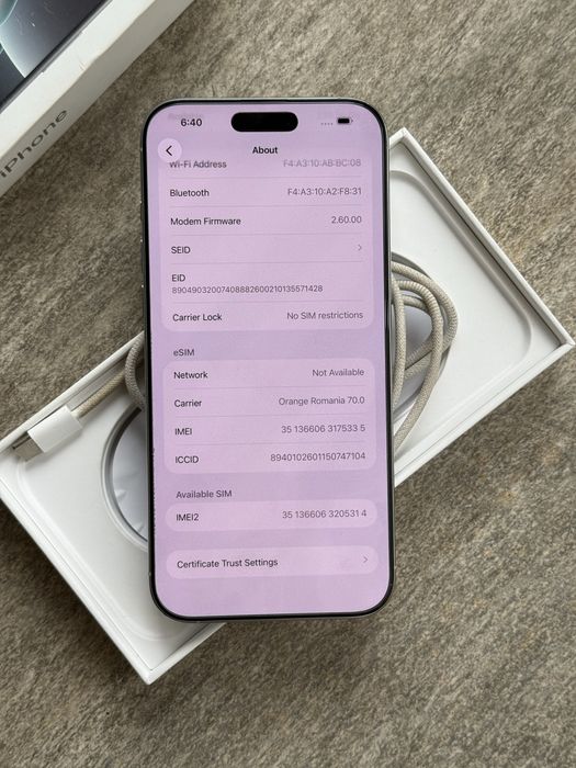Vand iphone 16 Pro Max White Titanium 256 GB