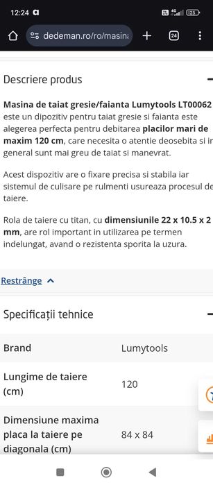 Vând mașina de tăiat gresie 120×