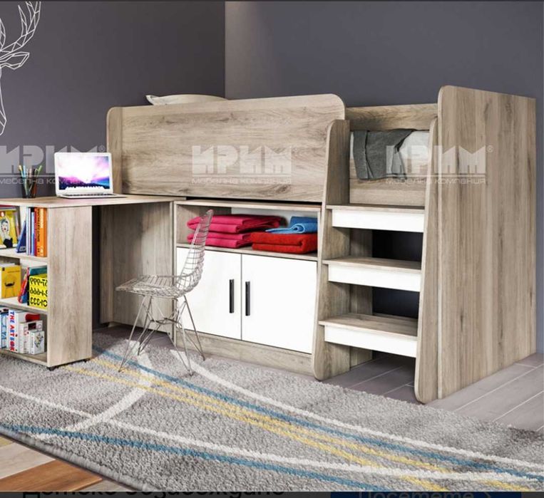 Детско легло с бюро и шкаф за съхранение