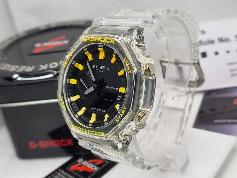 Ceas Sport Casio g shock ga 2100 Transparent jellyfish Skeleton yellow, Nou,Garantie 2 ani
