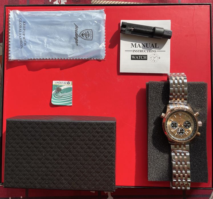 Ceas Poedagar nou, cronograf, oțel inoxidabil + accesorii