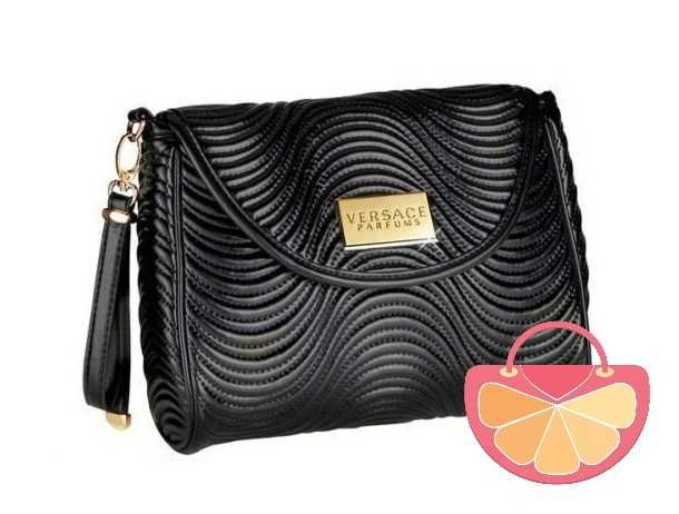 %ПРОМО% VERSACE – Дамска кожена черна вечерна чанта нова с етикети