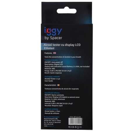 Aparat de testat nivelul alcoolemiei,fara mustiuc,pe baterii,nou