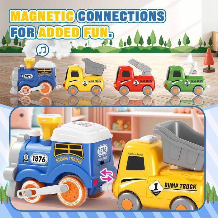 MORECOLL Комплект влакче за малки деца с пара, музика и светлини