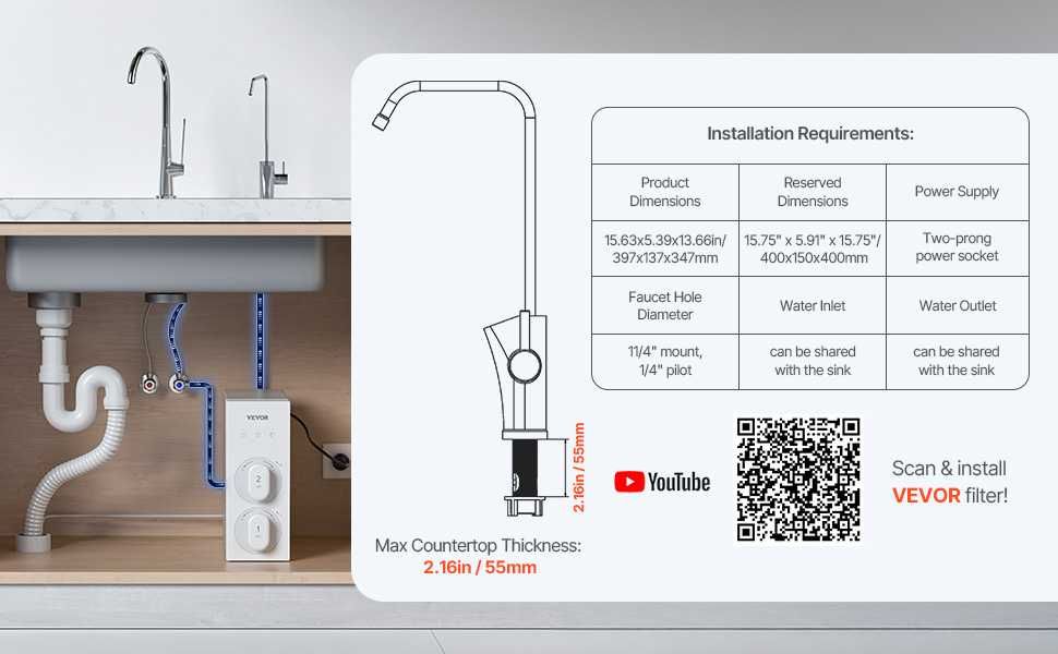 VEVOR Система за обратна осмоза 800 GPD, 8-степенна, безрезервоарна