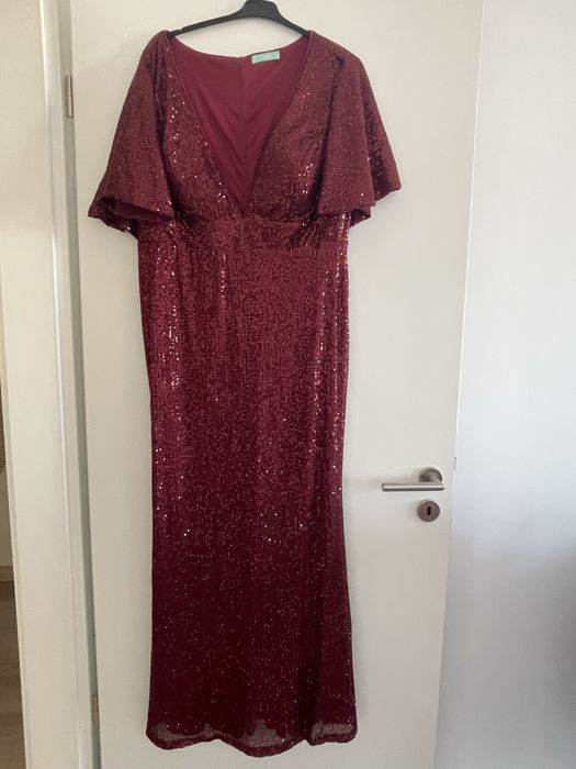 Rochie lungă vișinie cu paiete – Toleen (mărimea 2XL)