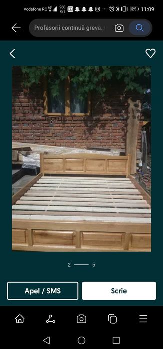 Pat din lemn masiv de stejar