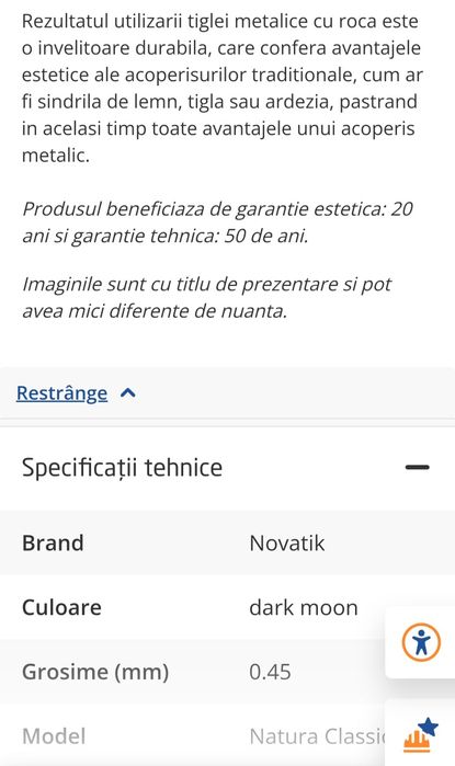 Tabla Novatik Natura Classic, acoperire cu roca vulcanica