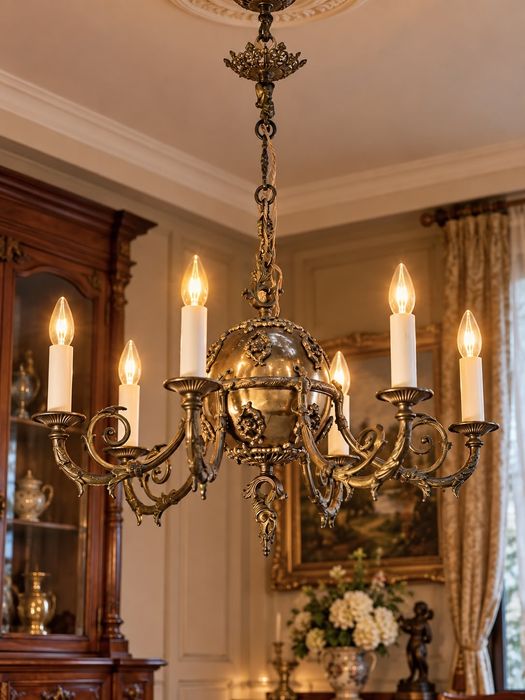 Candelabru vintage, bronz si alamă
