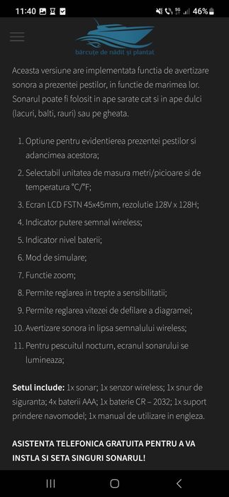 Sonar adaptat pentru navomodel