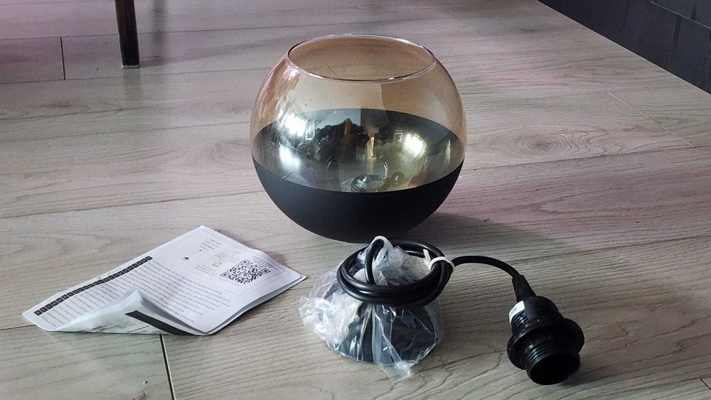 Lustră Opviq CAMINI 1xE27/40W/230V, metal, sticlă, negru, transparent, 1 bec