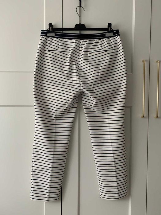 Pantaloni vara ZARA, marime XL, bumbac, alb cu dungi bleumarin