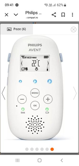 Set  statii bebe /Monitor audio PHILIPS AVENT Baby DECT SCD715/52,în g