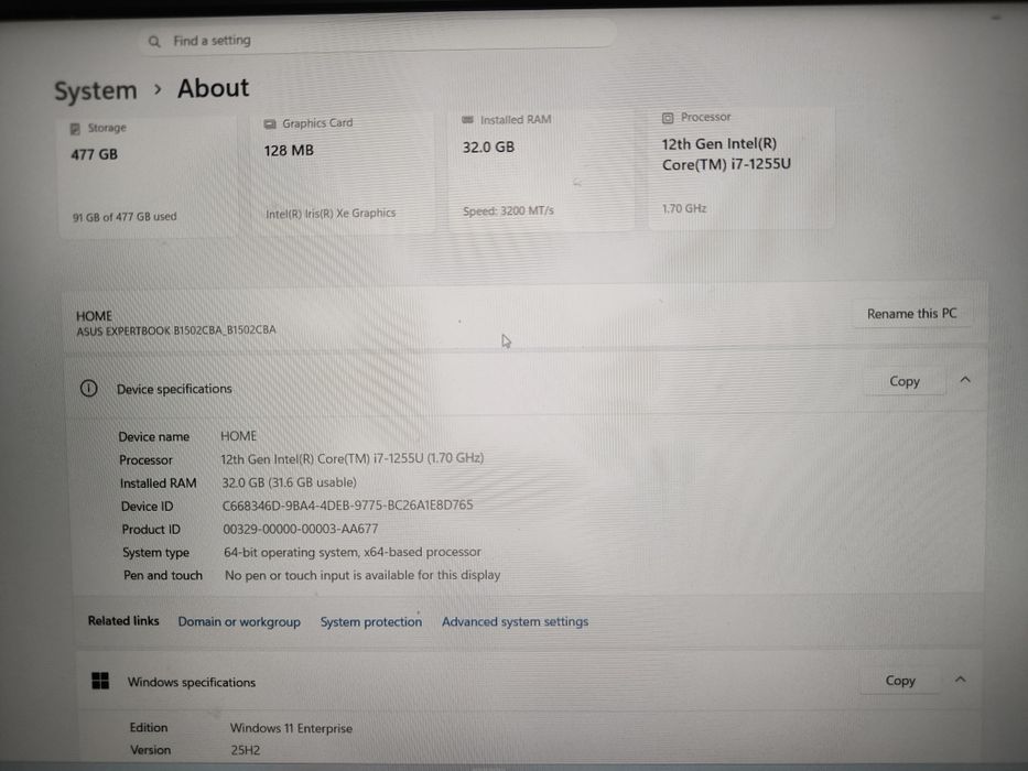 Laptop Asus ExpertBook B1502 CBA