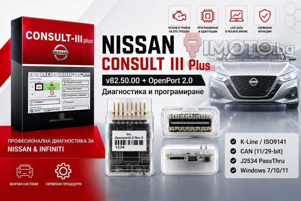 Nissan CONSULT III Plus + OpenPort 2.0 – Диагностика и програмиране