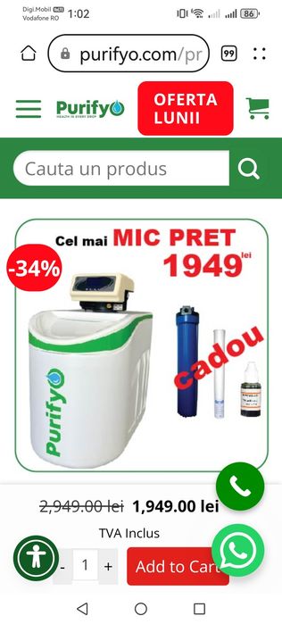 Dedurizator Purifyo +sterilizator Uv nou