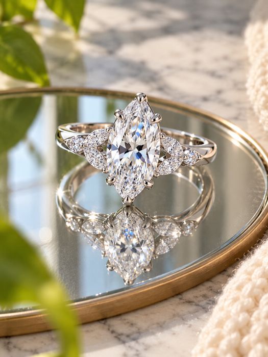 Inel Moissanite Marquise 1 CT VVS1 Argint S925 Mărimea 54 US 7 Certificat GRA