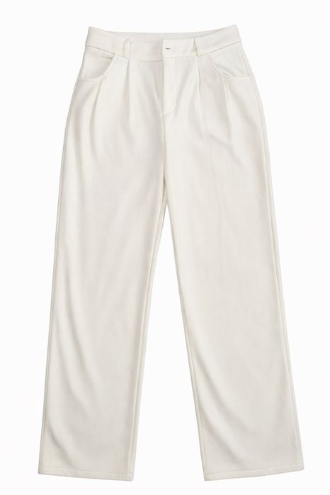 Утеплённые молочные брюки wide leg