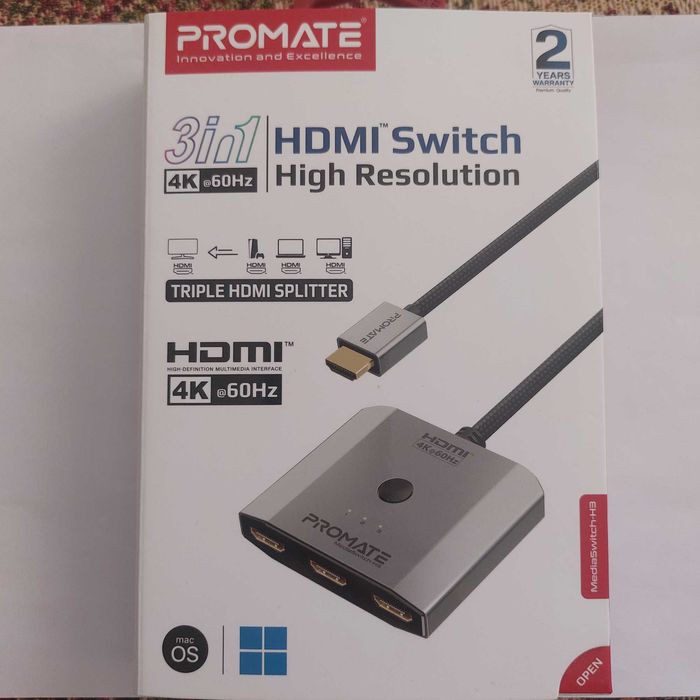 Switch HDMI 3 in 1 Promate 4K 60Hz – NOU, NEFOLOSIT, Cutie Sigilata
