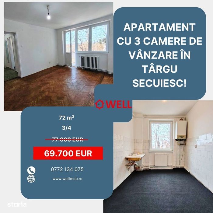 Apartament cu 3 camere de vânzare în Târgu Secuiesc, pe strada Oituz!