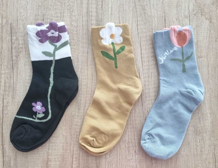3 бр. цветни дамски чорапки с лале, one size