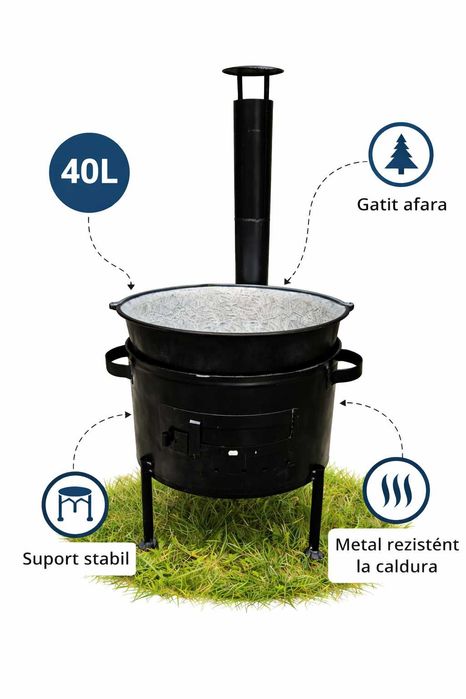 Ceaun 40L cu Suport Metalic Set Gatit Outdoor Gradina