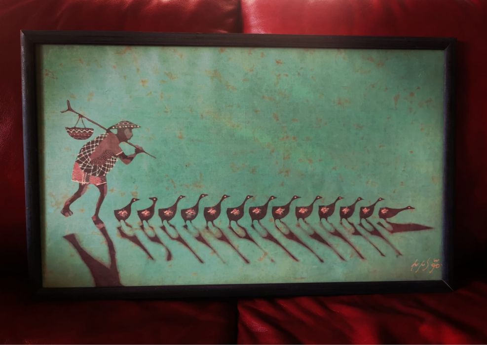 Картина принт печат на коприна подписана и датирана в рамка 1990 г.