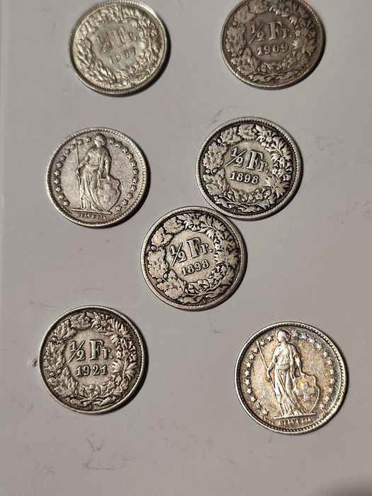 Лот 7х швейцарски франкове, различни години - 1/2 франк