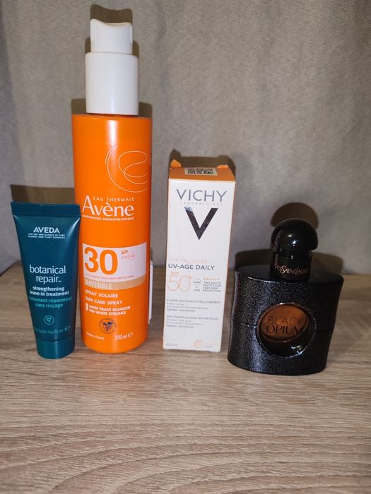 Парфюм YSL , флуид за лице vichy, слънцезащитно мляко avene и защитен крем за коса aveda