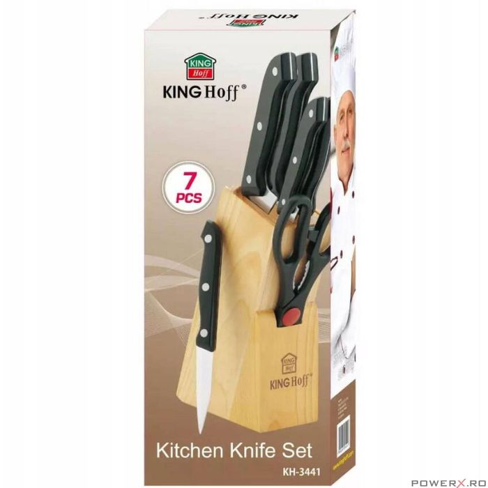 Set cutite Inox, 7 piese, suport din lemn, KingHoff