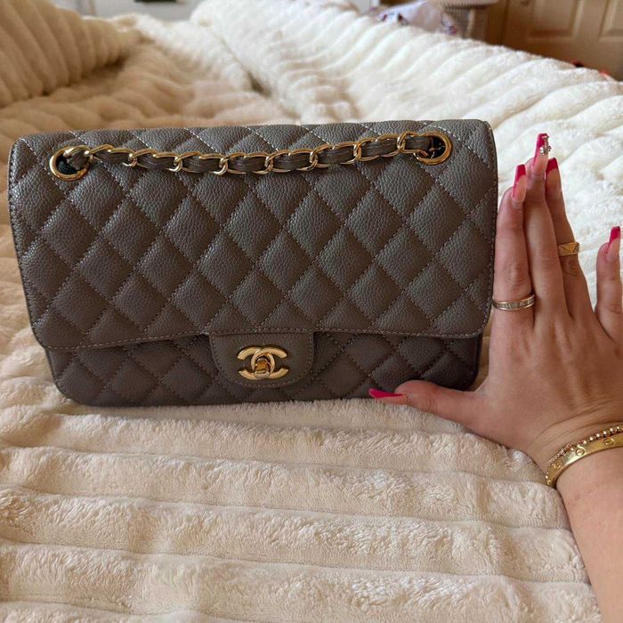 Geantă Chanel din Piele Gri, Poseta Chanel din Piele Caviar