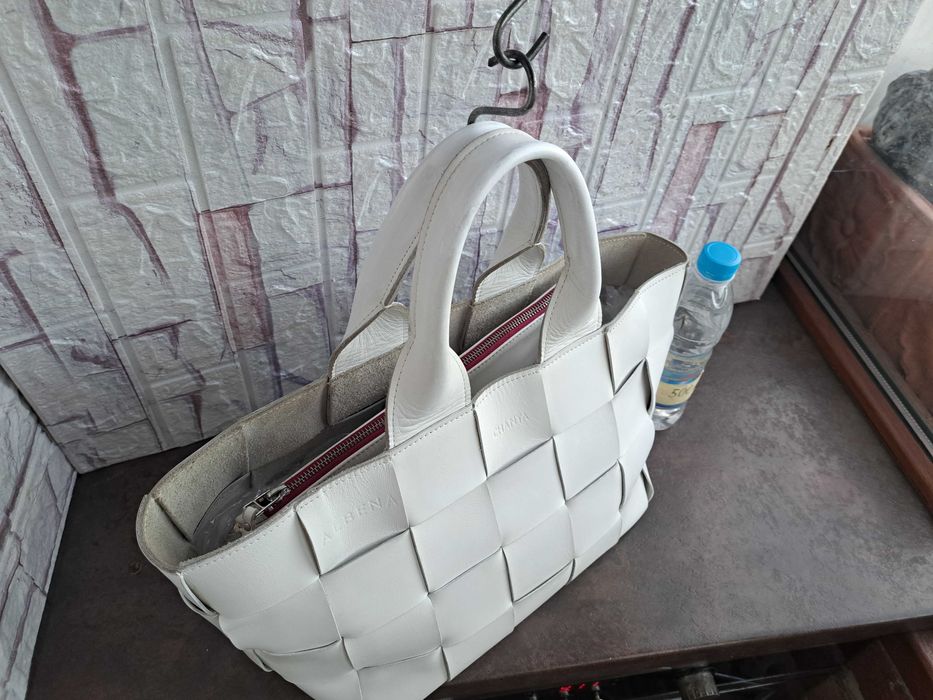 дамска чанта,бяла кожена чанта-естествена кожа