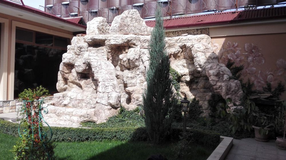 Ландшафтный дизайн,декоративная штукатурка,водопад,эскиз,фонтан,барель