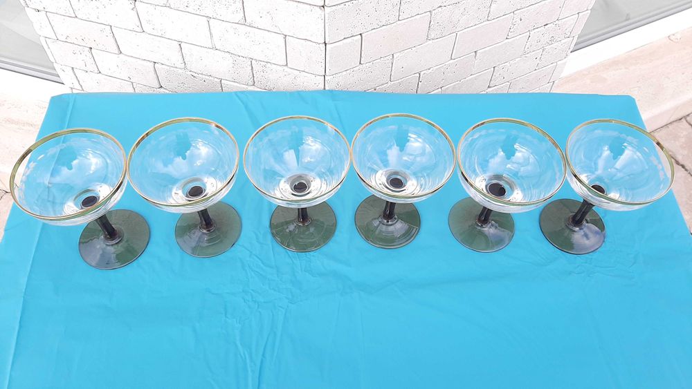 Set 6 cupe sampanie, sticla, gravate manual