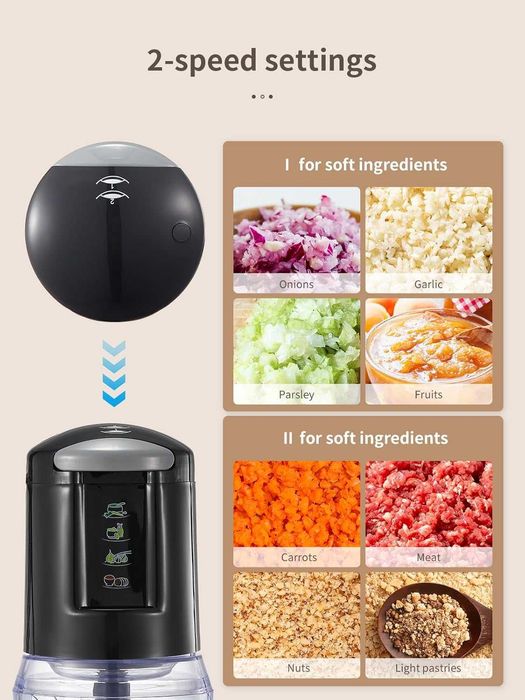 Мини чопър, блендер 500мл, 300W, 4 ножа, неръждаема стомана, 2скорости