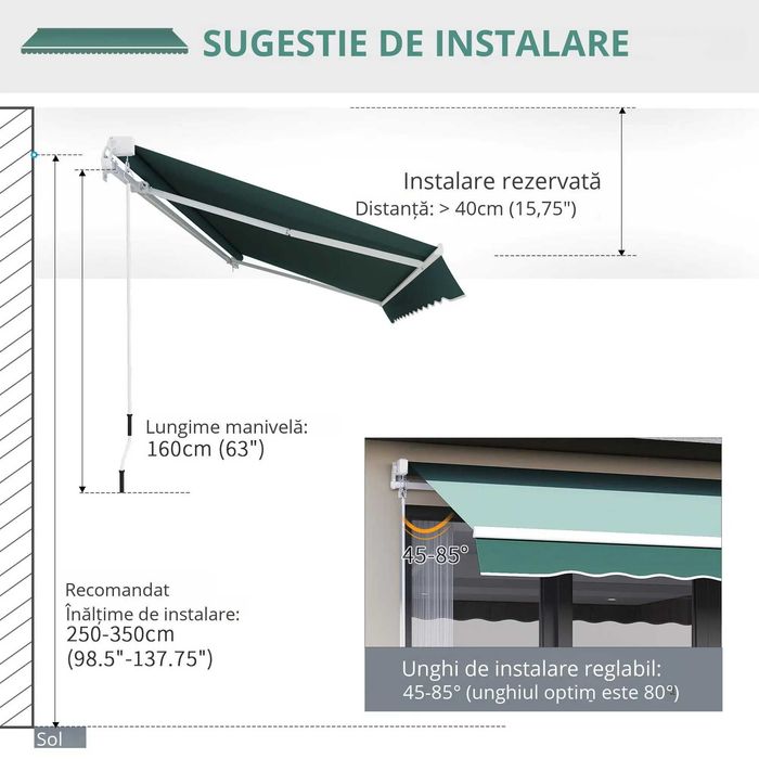Copertină Verticală Rulantă 2.5x2 m,din Poliester, pentru Balcon sau Terasă, Verde , x3 buc