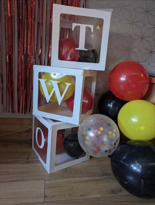 Бели Кутии за балони, украса Baby, One, Two, Three, Bride, Love